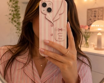 Personalized Pink Stripe Pajama Phone Case | Custom Name Silk Pajamas Coquette Aesthetic Cute Cover