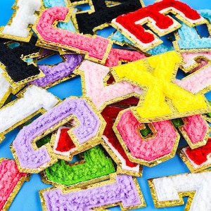 Gold Edge Chenille Letter Patches A–Z, Multicolor Sew-On or Iron-On Alphabet Appliques for Jackets, Bags, Hats, Shirts and Crafts