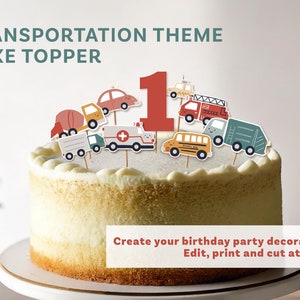 Transportation Theme Party Cake topper, Print and Cut at Home, Trucks party decor, Fire trucks, ambulance, bus Decor Digital Template A003