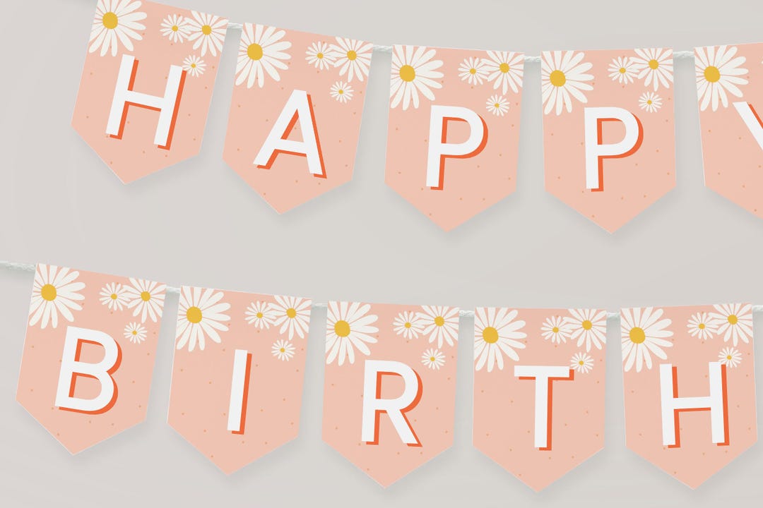 Daisy Theme First Birthday Banner Garland Party Decor Print at Home ...