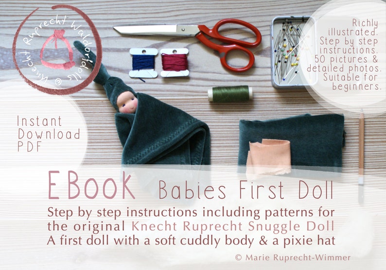 TUTORIAL PATTERN DIY EBook Babies First Doll in English Snuggle Doll Waldorfdoll Instant Download Tutorial Step by Step Instruction image 1