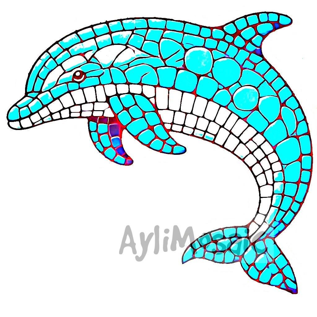 Petit dauphin mosaïque bleu et vert turquoise - Un grand marché Petit dauphin mosaïque bleu et vert turquoise - Un grand marché
