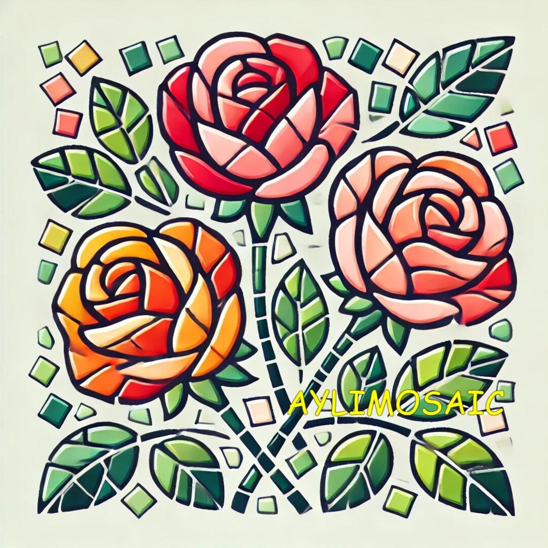 Template - Roses Mosaic Pattern | Printable Template | JPG and PDF ...