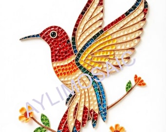 9 beautiful hummingbird mosaic designs | Printable templates | PDF pattern to trace | DIY stencils | Instant download