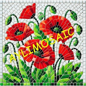 Pack of 35 beautiful mosaic templates - poppy patterns | Printable templates | PDF to trace | Stencils | Instant download