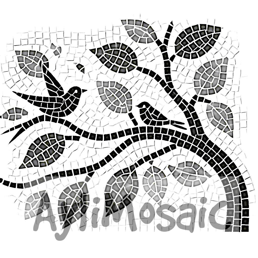 Pack of 5 Templates BIRD on Tree Mosaic Patterns Printable
