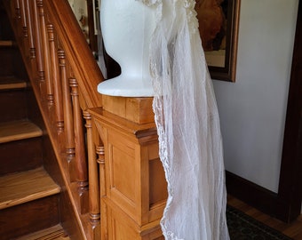 1920s Lace Wedding Veil/Vintage Ruffled Lace Wedding Veil