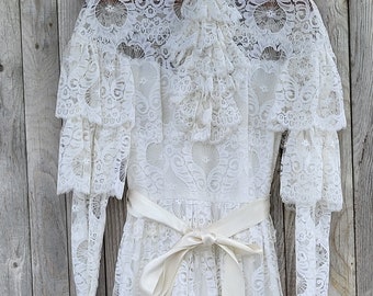 Vintage 1970s Victorian Style Prarie Girl Wedding Dress