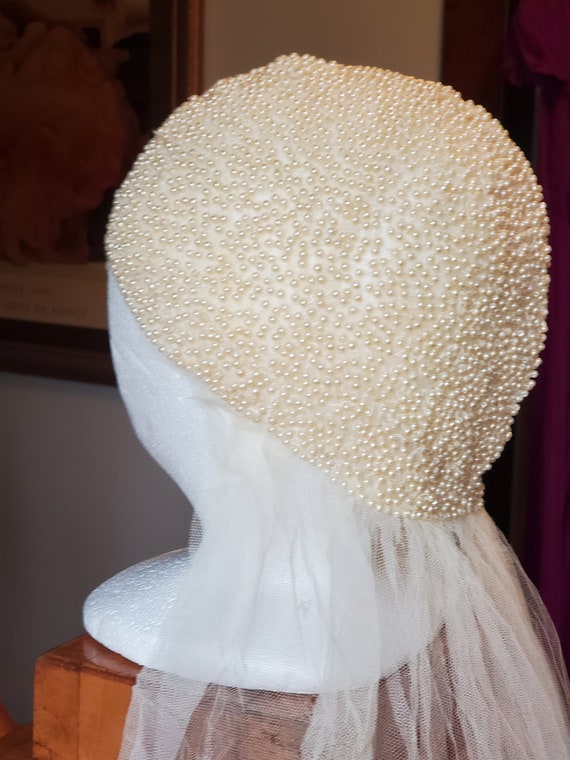 Vintage 1920s Beaded Skull Cap Bridal Veil