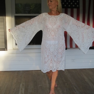 Boho Bohemian White Lace Hand Made 70 Style Dress Size Large By Arlettemichelle