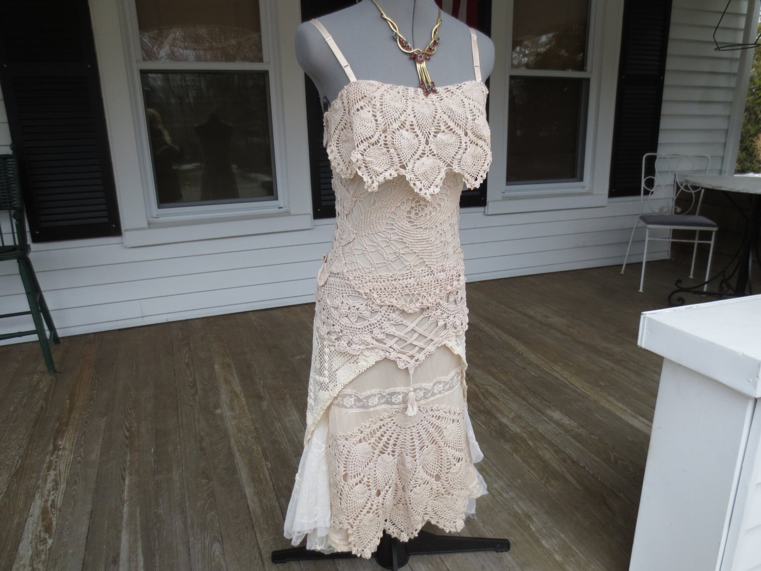 Art Deco Raw-Edged Lace Gown
