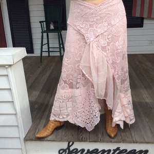 Bohemian Blush Pink Long Lace Skirt by Arlettemichelle