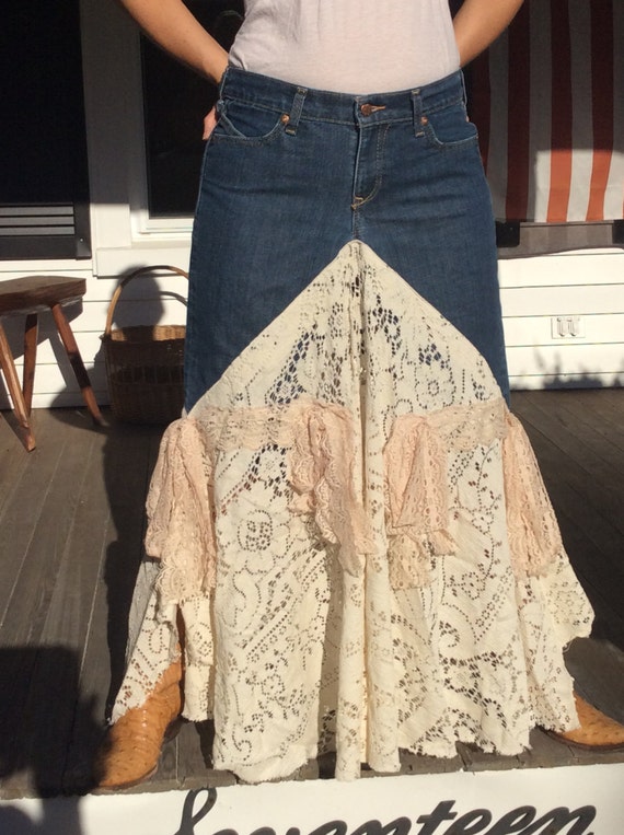 bohemian denim skirt