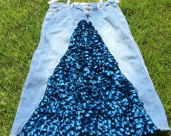 Upcycled Faded Demin Jean Ruffle Long Skirt Size 6-8 By Arlettemichelle