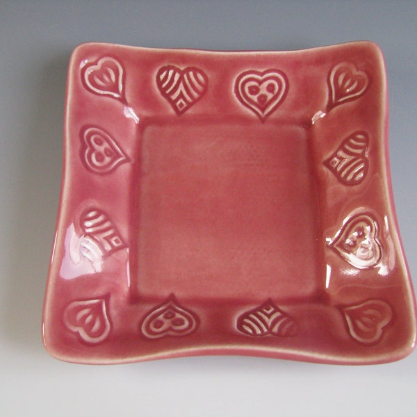 Ceramic Pottery Trinket Tray Pink Hearts Valentine