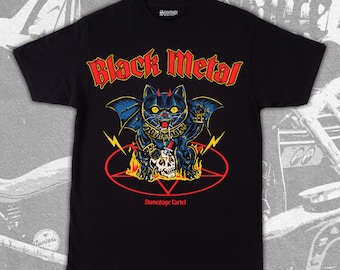 ブラックメタルキャットTシャツ | ゴスバットヘビーメタルTシャツ