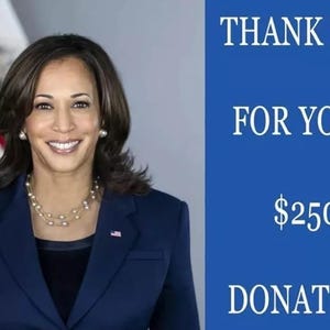 Kamala Harris Vielen Dank für Ihre Wahlkampfspende Streich Postkarte - Anonym an Ihr Opfer gesendet