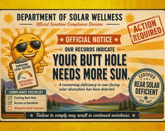 Your Butt Hole Needs Sun Prank Postcard – Funny Anonymous Mail Gag – Vintage Retro Humor Card – Mailbox Surprise Gift