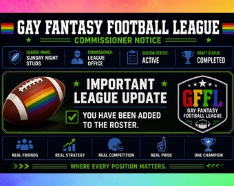 Gay Fantasy Football League Commissioner Notice Prank Postcard – Funny Sports League Joke – Anonymous Mail Gag – Locker Room Humor Card