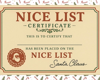 Personalized Nice List Certificate Postcard for Kids!