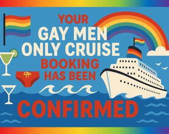 Carte postale humoristique pour une croisière gay – Cadeau gag anonyme – Carte humoristique LGBTQ pour lui