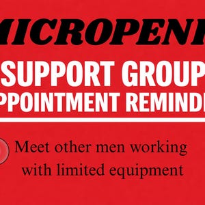 Tarjeta postal de broma del grupo de apoyo para personas con micropene: enviada anónimamente a tu víctima.
