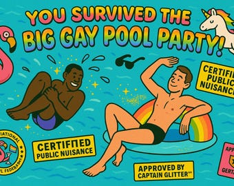 YOU SURVIVED The Big GAY Pool Party- Anonymous Prank Postcard