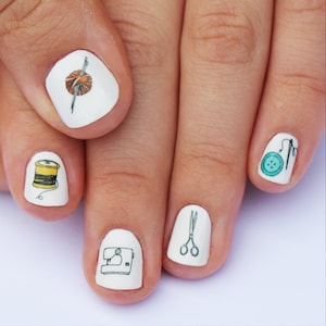 craft nail transfers - illustrated nail art stickers - knitting nail art - sewing / stitching decals