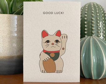 Lucky cat good luck card - eco friendly & recycled