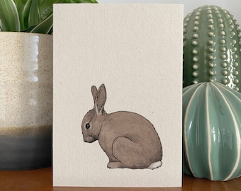 Rabbit card - animal illustration - bunny print recycled eco friendly kraft card