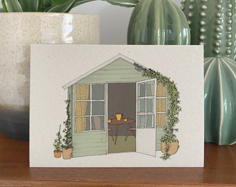 Summerhouse card - garden illustration - card for gardeners - summer house print - recycled / eco friendly / kraft card