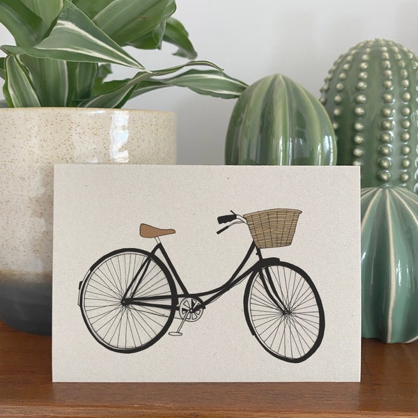 Vintage bicycle card - bike print card - card for cyclist - retro bike card - recycled / eco friendly / kraft card - bike illustration