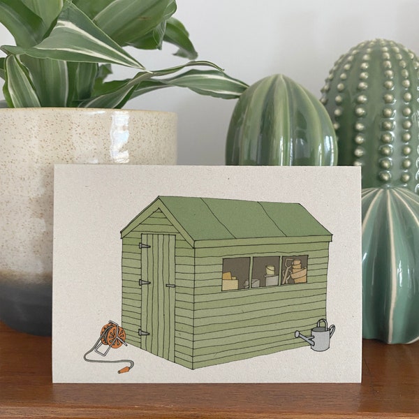 Garden shed card - eco friendly - recycled kraft card for gardener - allotment / garden / retirement