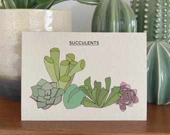 Succulents card - succulent collection - plant print recycled eco friendly kraft card