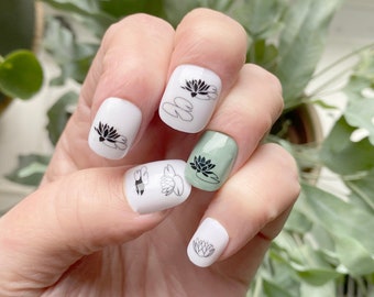 waterlilies nail transfers - illustrated nail art decals - plant nail art stickers - water lilies - flower nail art waterslide