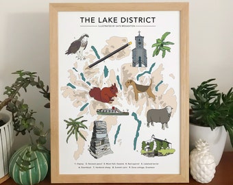 Lake District print - wall art poster - British landscape print - Lakeland nature illustration print