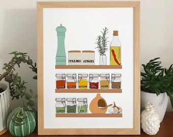 Herbs and spices print - illustrated kitchen wall art