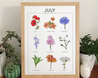 Birthday Month wildflower and plant print - Birthday gift idea -illustrated botanical wall art