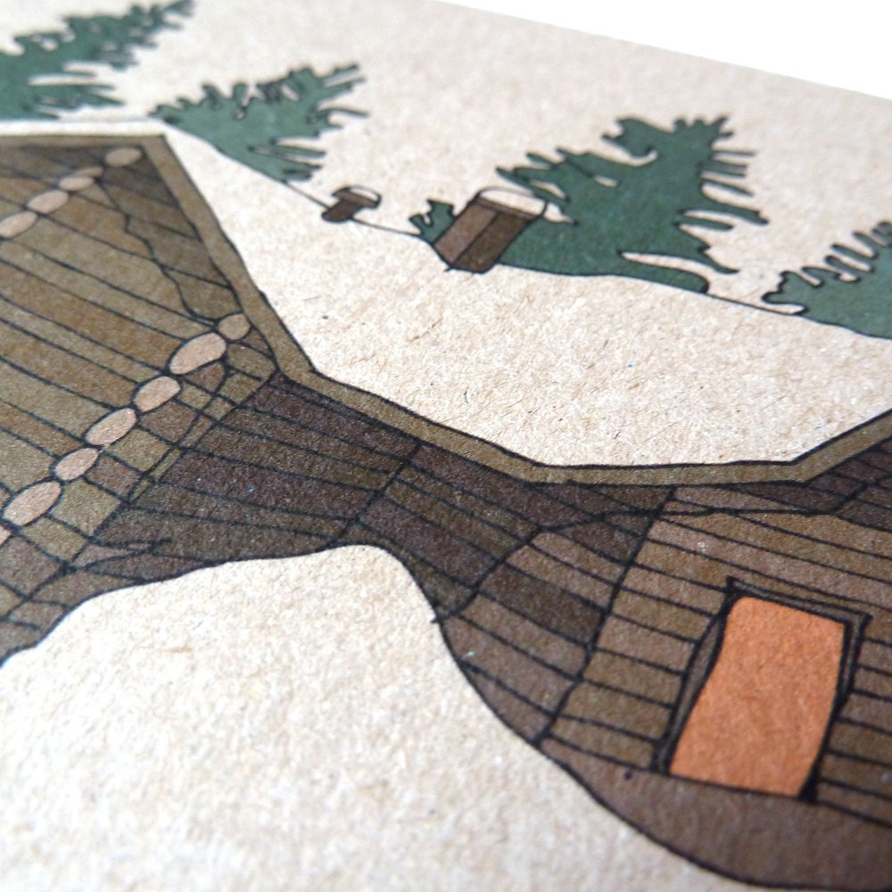Set of Four Winter Lodge Cards Log Cabin Cards Log Cabin | Etsy