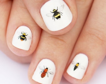 bee nail transfers - bumblebee illustrated nail art decals
