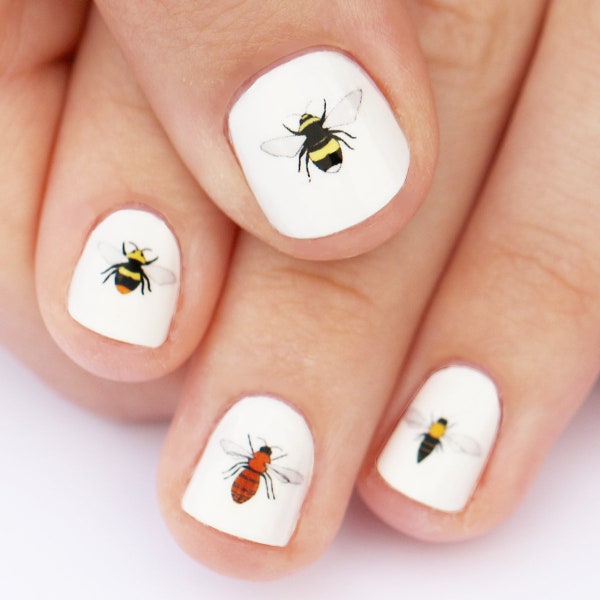 bee nail transfers - bumblebee illustrated nail art decals