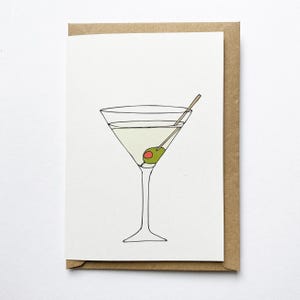 Martini cocktail recipe card - illustrated cocktail card - full recipe on the back - eco friendly / recycled / kraft image 1
