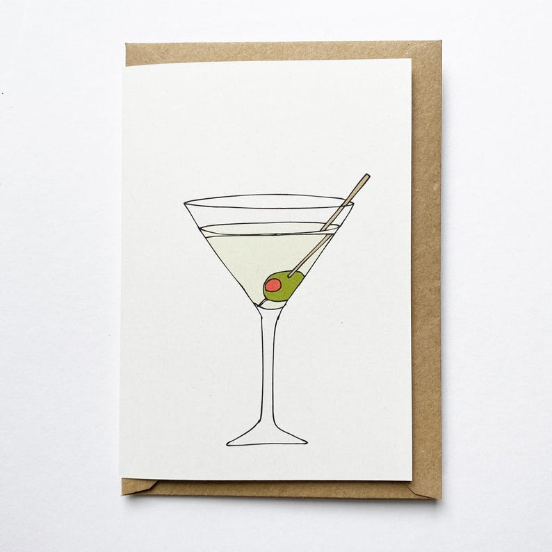 Martini cocktail recipe card - illustrated cocktail card - full recipe on the back - eco friendly / recycled / kraft image 1