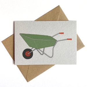 Wheelbarrow card garden illustration , printed eco friendly recycled kraft card , card for gardener image 2