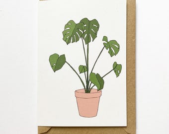 Monstera cheeseplant houseplant card /pot plant illustrated eco friendly recycled card