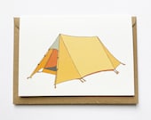 Triangle orange tent card / camping / holiday / vacation / adventure / travel themed card - recycled / eco friendly