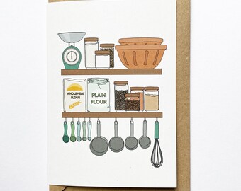 Baking shelves recycled card - eco friendly illustrated blank greeting card