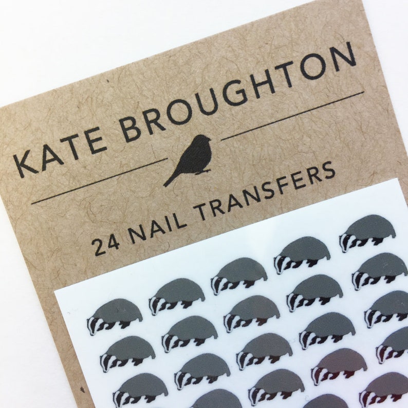 badger nail transfers illustrated animal nail art decals wildlife / nature nail stickers image 6