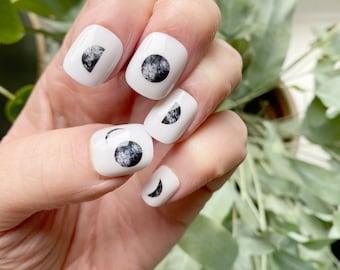 moon phase nail transfers - illustrated nail art decals - lunar nail art stickers - waterslide illustrated nail art