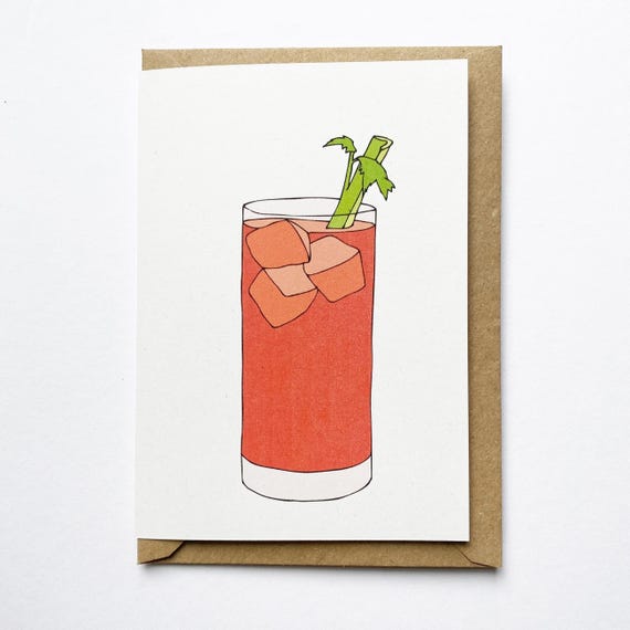 Bloody mary cocktail card - full recipe on back - recycled eco friendly card - cocktail recipe card, celebration card, cocktail illustration